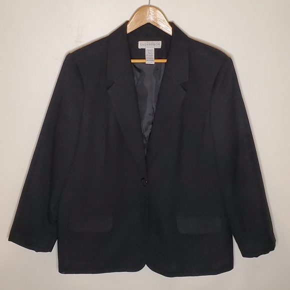 Black Boxy 80s Textured Vintage Blazer with Front Set In Pockets - Picture 5 of 11